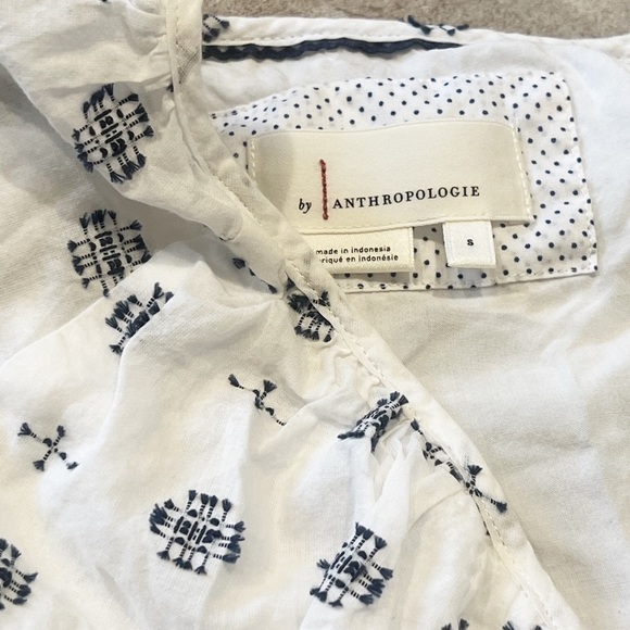 Anthropologie Marcie Surplice Embroidered Puff Sleeve V Neck Dress Small White - Picture 5 of 10